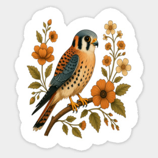 American Kestrel Bird Floral Autumn Nature Art Sticker