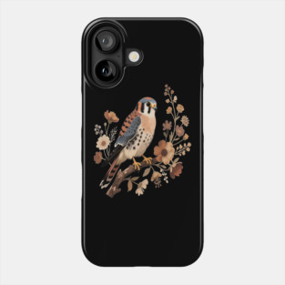American Kestrel Bird With Vintage Wildflower Design Phone Case