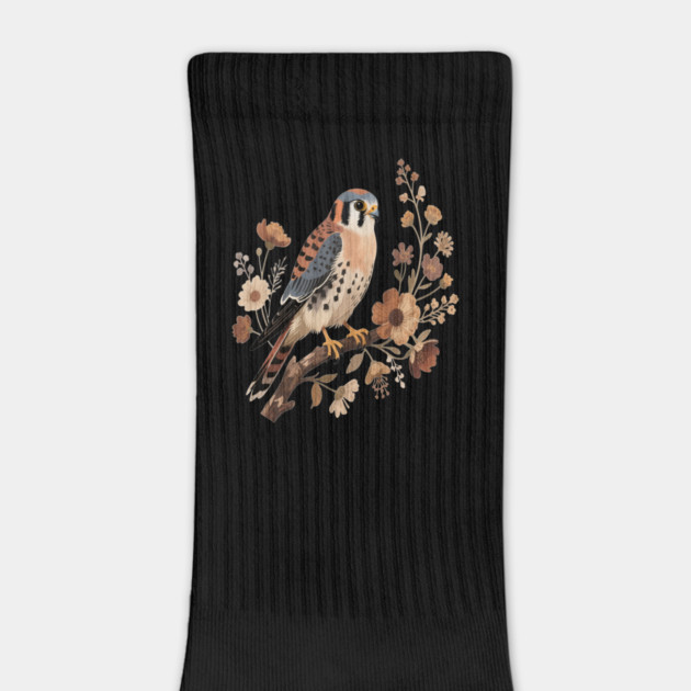 American Kestrel Bird With Vintage Wildflower Design by BirdsnStuff