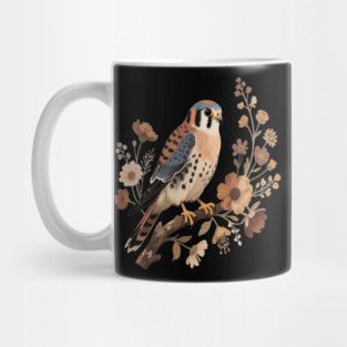 American Kestrel Bird With Vintage Wildflower Design Mug