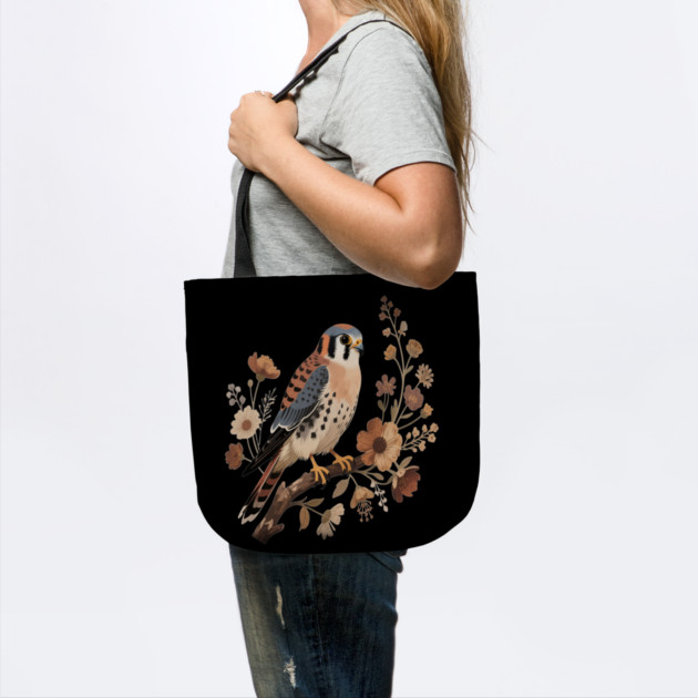 American Kestrel Bird With Vintage Wildflower Design by BirdsnStuff