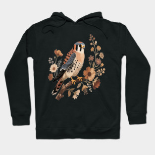 American Kestrel Bird With Vintage Wildflower Design Hoodie