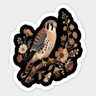 American Kestrel Bird With Vintage Wildflower Design Magnet