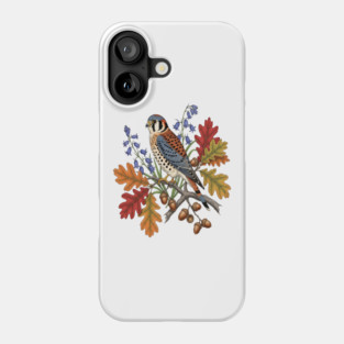 American Kestrel Bird With Autumn Leaves And Flowers Phone Case