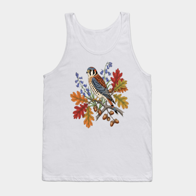 American Kestrel Bird With Autumn Leaves And Flowers Tank Top by BirdsnStuff