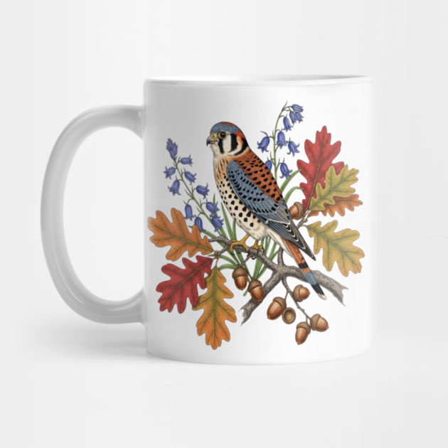 American Kestrel Bird With Autumn Leaves And Flowers by BirdsnStuff