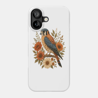 American Kestrel Bird With Rustic Floral Arrangement Phone Case