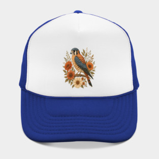 American Kestrel Bird With Rustic Floral Arrangement Hat