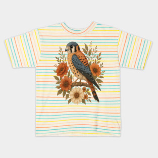 American Kestrel Bird With Rustic Floral Arrangement Kids T-Shirt