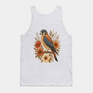 American Kestrel Bird With Rustic Floral Arrangement Tank Top