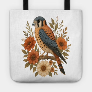 American Kestrel Bird With Rustic Floral Arrangement Tote
