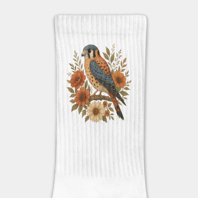 American Kestrel Bird With Rustic Floral Arrangement by BirdsnStuff