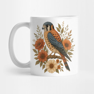 American Kestrel Bird With Rustic Floral Arrangement Mug
