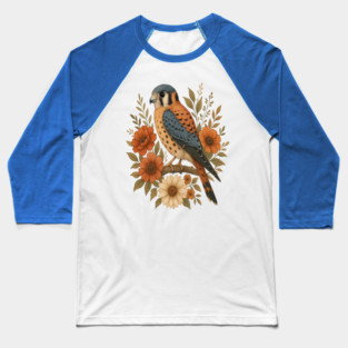American Kestrel Bird With Rustic Floral Arrangement Baseball T-Shirt