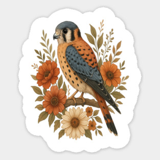 American Kestrel Bird With Rustic Floral Arrangement Sticker