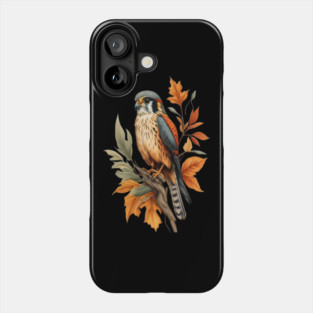 American Kestrel Bird with Autumn Leaves Nature Art Phone Case