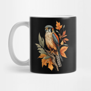 American Kestrel Bird with Autumn Leaves Nature Art Mug