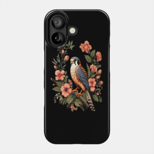American Kestrel with Pink Floral Nature Design Phone Case