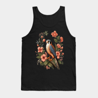 American Kestrel with Pink Floral Nature Design Tank Top