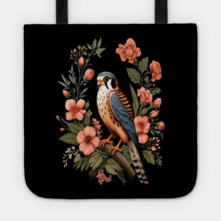 American Kestrel with Pink Floral Nature Design Tote