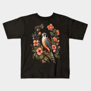 American Kestrel with Pink Floral Nature Design Kids T-Shirt