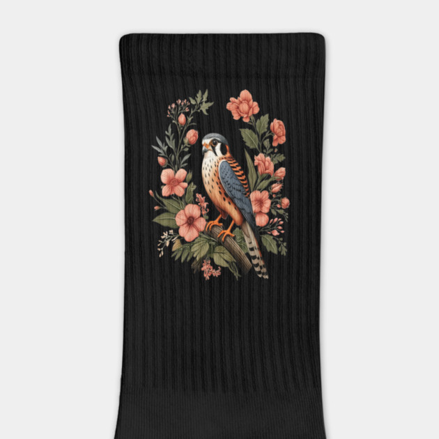 American Kestrel with Pink Floral Nature Design by BirdsnStuff