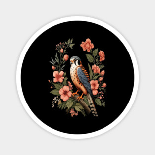 American Kestrel with Pink Floral Nature Design Magnet