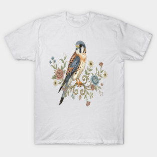 American Kestrel with Vintage Floral Accents T-Shirt