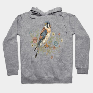 American Kestrel with Vintage Floral Accents Hoodie