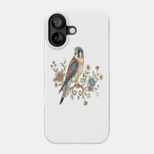 American Kestrel with Vintage Floral Accents Phone Case