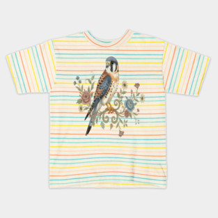 American Kestrel with Vintage Floral Accents Kids T-Shirt