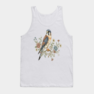 American Kestrel with Vintage Floral Accents Tank Top