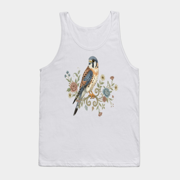 American Kestrel with Vintage Floral Accents Tank Top by BirdsnStuff