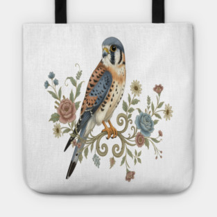 American Kestrel with Vintage Floral Accents Tote