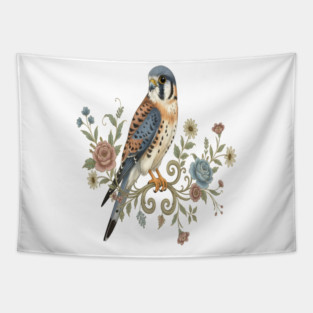 American Kestrel with Vintage Floral Accents Tapestry
