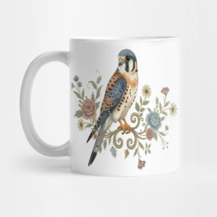 American Kestrel with Vintage Floral Accents Mug