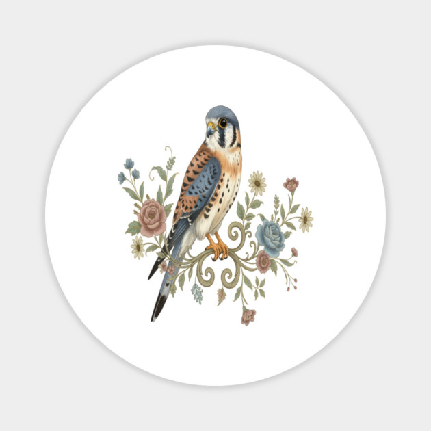 American Kestrel with Vintage Floral Accents Magnet by BirdsnStuff