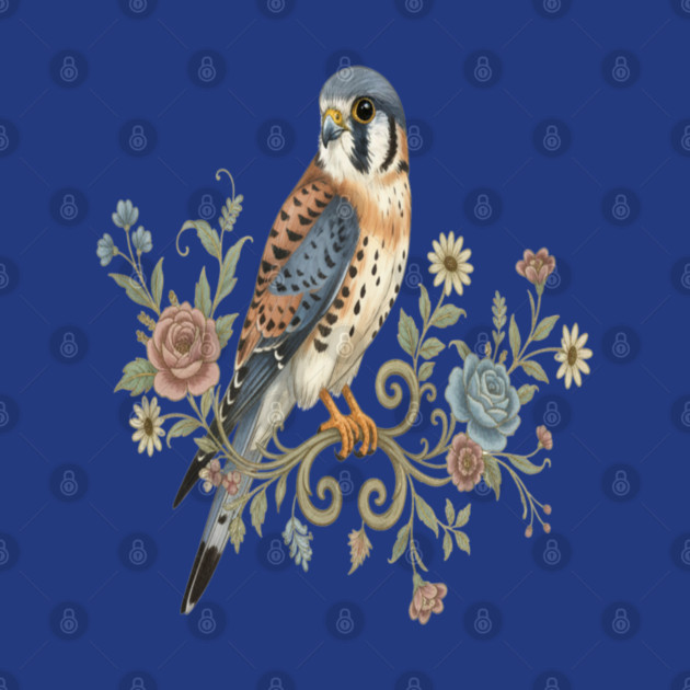 American Kestrel with Vintage Floral Accents by BirdsnStuff