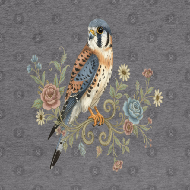 American Kestrel with Vintage Floral Accents by BirdsnStuff