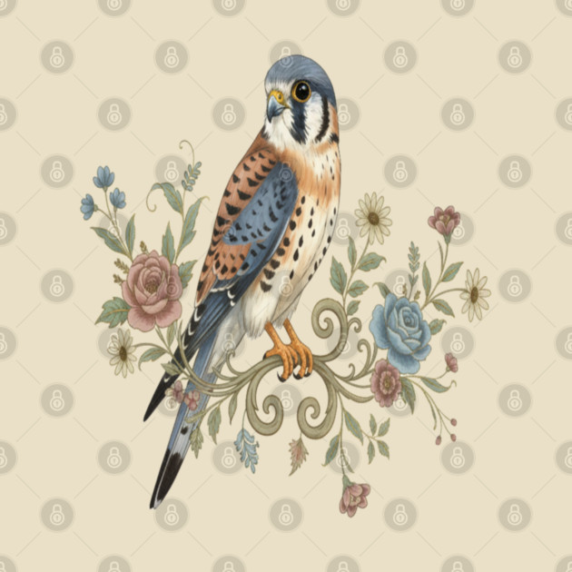 American Kestrel with Vintage Floral Accents by BirdsnStuff