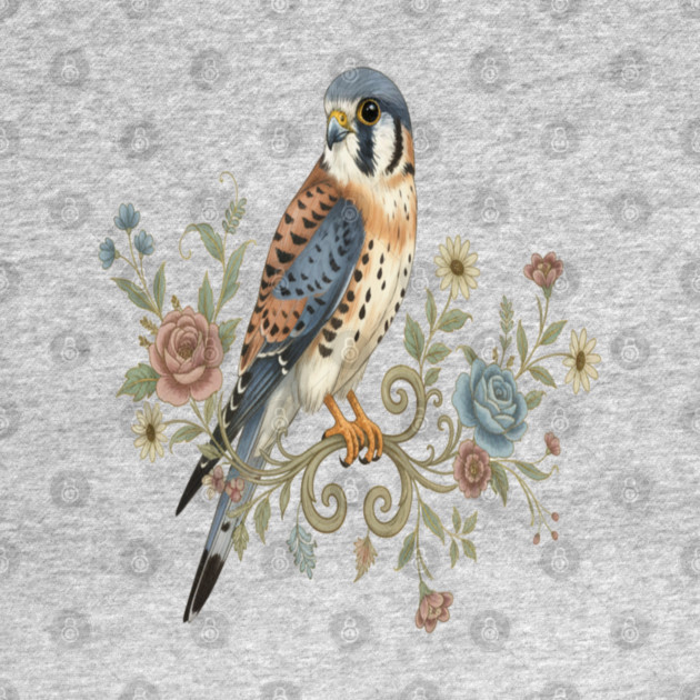 American Kestrel with Vintage Floral Accents by BirdsnStuff