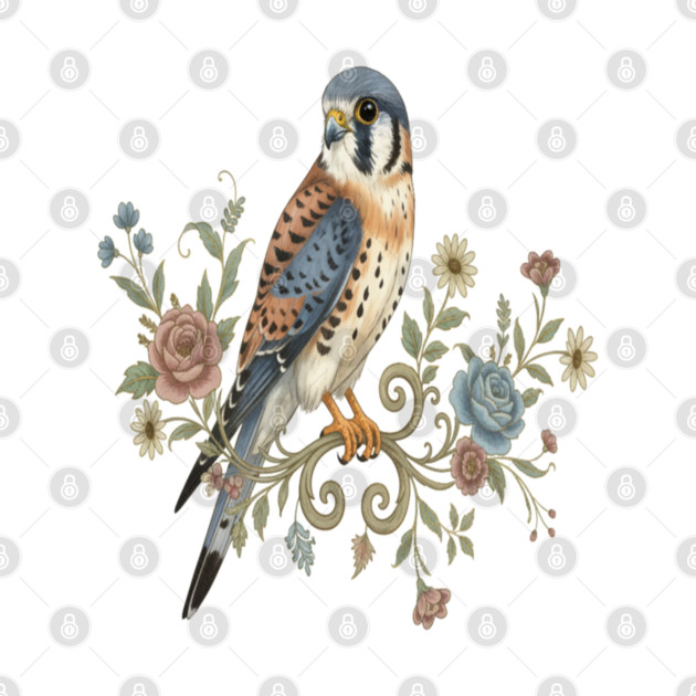 American Kestrel with Vintage Floral Accents by BirdsnStuff