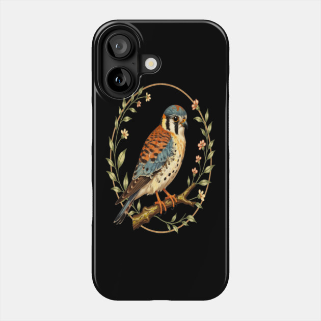 American Kestrel Framed with Floral Wreath Design Phone Case by BirdsnStuff