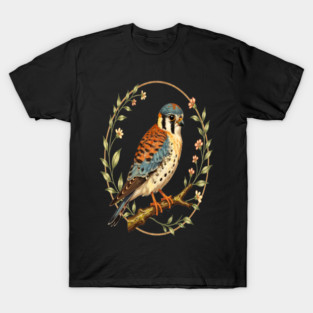 American Kestrel Framed with Floral Wreath Design T-Shirt