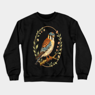 American Kestrel Framed with Floral Wreath Design Crewneck Sweatshirt