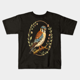American Kestrel Framed with Floral Wreath Design Kids T-Shirt
