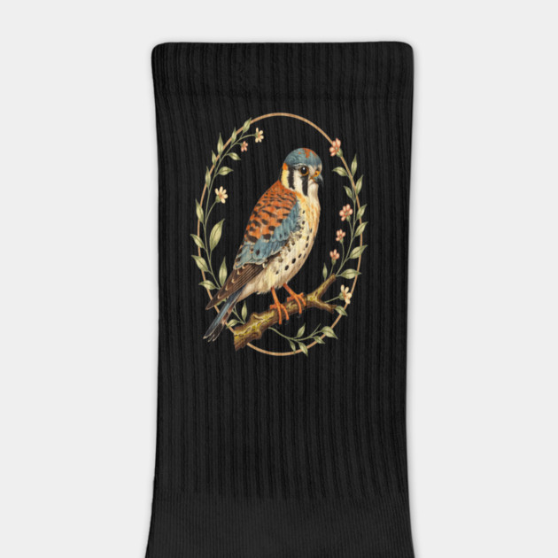 American Kestrel Framed with Floral Wreath Design by BirdsnStuff