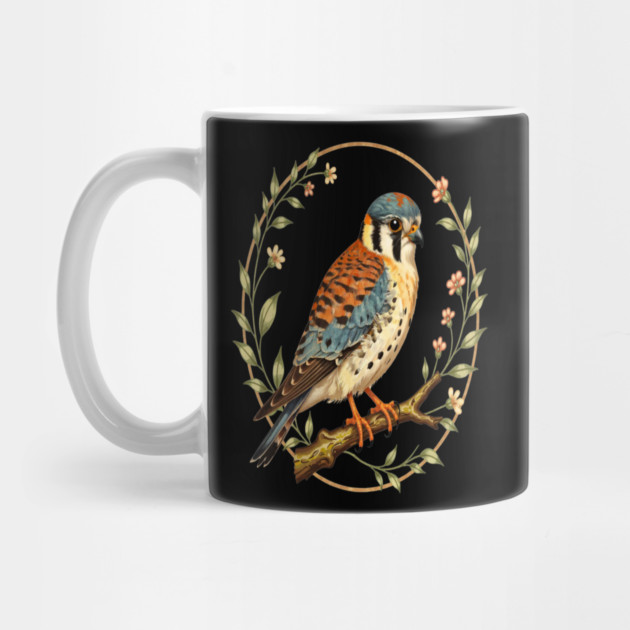 American Kestrel Framed with Floral Wreath Design by BirdsnStuff