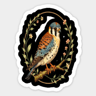 American Kestrel Framed with Floral Wreath Design Magnet
