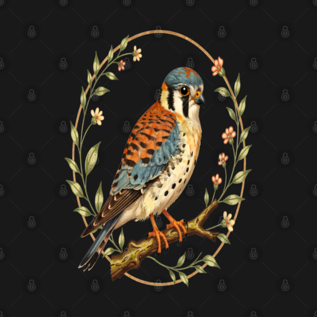 American Kestrel Framed with Floral Wreath Design by BirdsnStuff